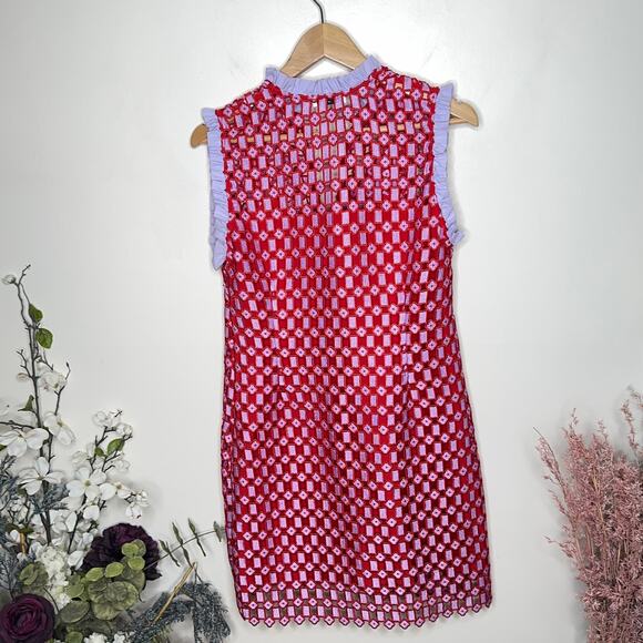 SANDRO Anaele Crochet Lace Ruffle Dress Red Purple {FF27} - Picture 5 of 8